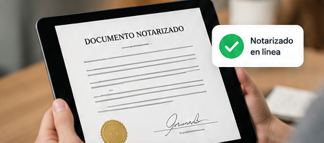 Documento notarizado en una tableta con sello de confirmación